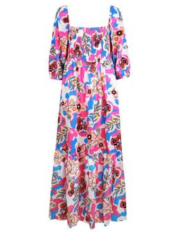 X Wehkamp&Co gebloemde maxi jurk Daph blauw/ roze