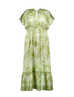 Maxi jurk met bladprint olijfgroen