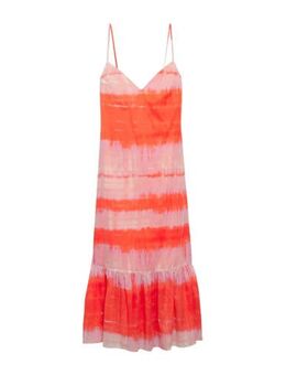 Jurk met all over print met open rug oranje/lichtroze