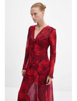 Gebloemde semi-transparante maxi jurk rood