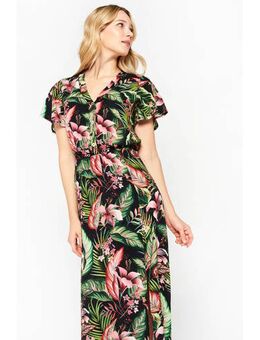 Gebloemde maxi jurk zwart/groen/roze