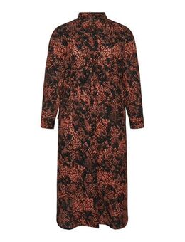 Maxi blousejurk VMCOFREYA met all over print en ceintuur roodbruin/zwart