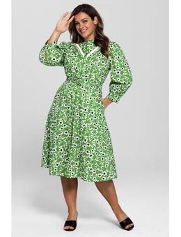 Poplin blouse jurk bloemenprint groen