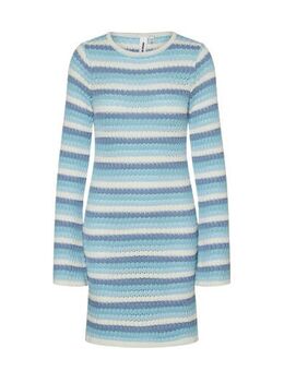 Gestreepte gebreide crochet jurk SNRIHANNA blauw/ecru