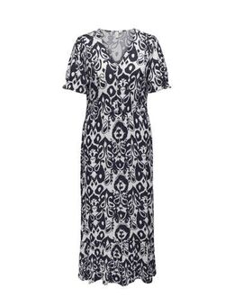 A-lijn jurk met all over print donkerblauw/wit