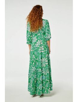 Maxi jurk met all over print groen/ crème