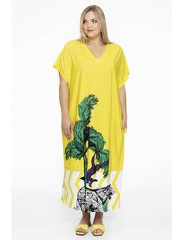 Maxi jurk van travelstof DOLCE met all over print geel/groen/wit