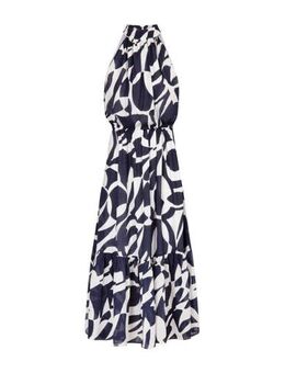 Halter jurk met all over print donkerblauw/wit