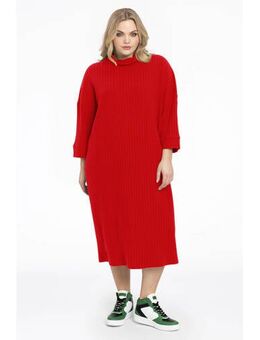Ribgebreide jurk rood