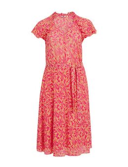 Curve jurk met all over print en ruches oranje/roze