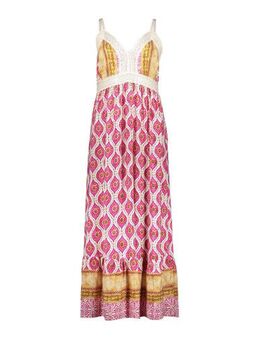 Maxi jurk met all over print en borduursels roze/zand