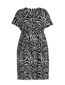 Crinkle jurk met V-hals zwart/wit
