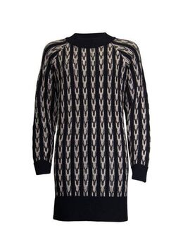 Gebreide jurk Pullover long met all over print zwart/ecru