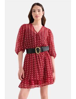 Semi-transparante A-lijn jurk met all over print rood/wit