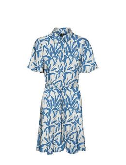 Blousejurk met all over print en ceintuur blauw/wit