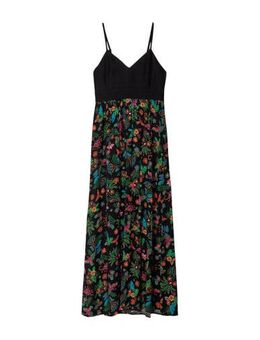 Maxi jurk met all over print zwart/groen/roze