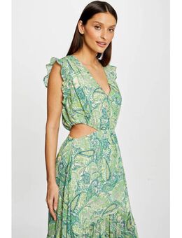 Maxi jurk met paisleyprint en glitters groen/ blauw