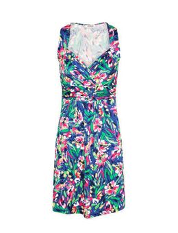 A-lijn jurk met all over print en plooien paars/groen/roze