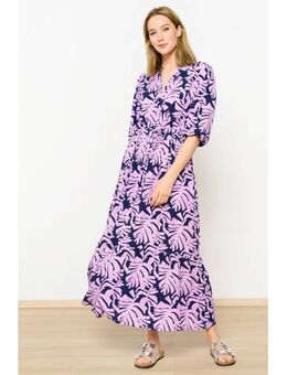 Jurk met all over print en volant lila/donkerblauw