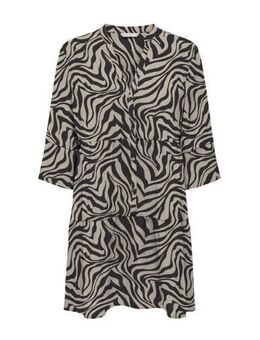 Trapeze jurk met all over print beige/zwart