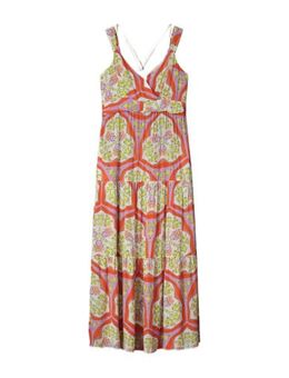 Maxi jurk met all over print met open rug multi