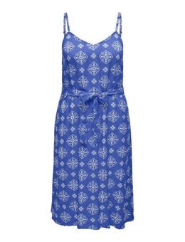 Jurk CARBLUES met all over print en ceintuur blauw/ecru