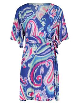 Overslagjurk met all over print blauw/lila/fuchsia