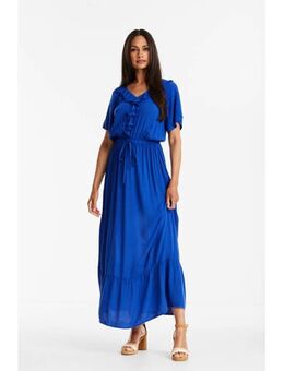 Maxi jurk viscose crinkle blauw
