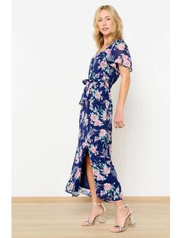 Gebloemde maxi jurk donkerblauw/roze