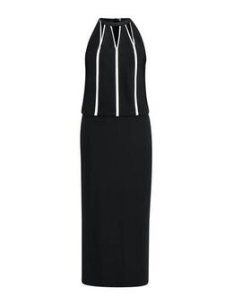 Fijngebreide halter jurk met contrastbies en contrastbies zwart/wit