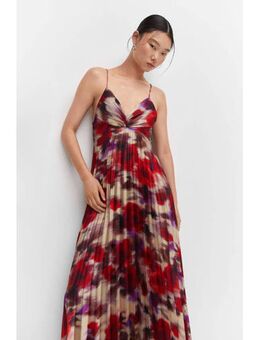 Maxi jurk Nice met all over print met open rug rood/paars/ecru