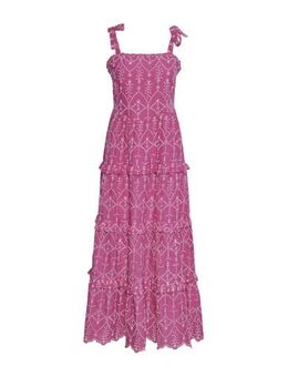 Maxi A-lijn jurk met all over print en borduursels roze/ecru