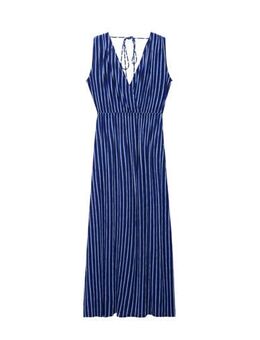 Gestreepte maxi jurk met open rug blauw