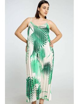Maxi jurk met bladprint ecru/groen