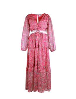 Maxi jurk Lissie met all over print en volant roze/groen