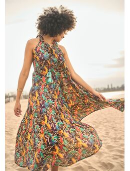 Maxi-jurk met vogels en luipaardprint Multico