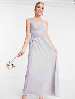– Bridesmaid – Maxikleid in Grau mit V-Ausschnitt