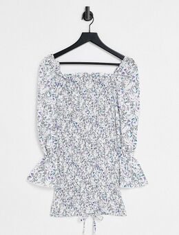 – Vorne gebundenes Bodycon-Kleid mit Blumenprint-Blau