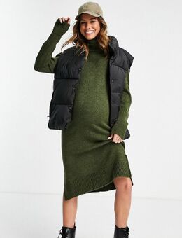 Mamalicious Umstandsmode – Pulloverkleid in Khakigrün mit Rollkragen