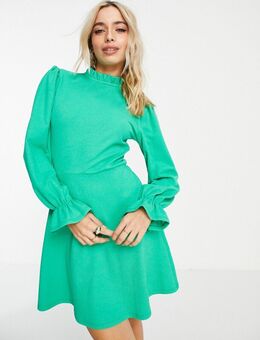 – Strukturiertes, ausgestelltes Jersey-Kleid in Grün