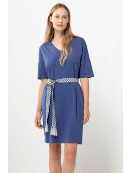 Donkerblauwe jersey jurk met knoopriem