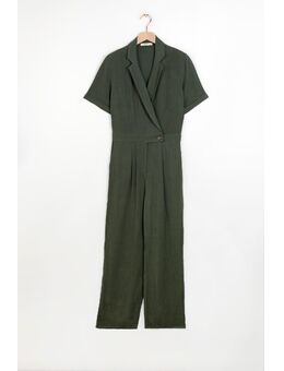 Donkergroene Linnen Straight Leg Jumpsuit