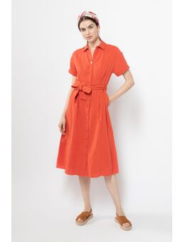 Rode mousseline jurk met strikdetail
