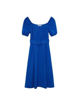 Jersey jurk met ceintuur blauw