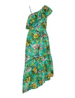 One-shoulder jurk met rush en bloemprint