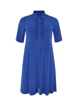 Jersey jurk met ruches blauw