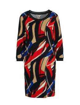 Jersey jurk met all over print rood/zwart/blauw