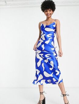 Abstract maxi slip dress in cobalt-Blue