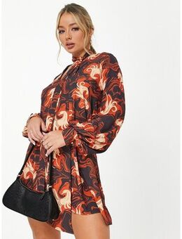 Tie neck dress in abstract horse print-Multi