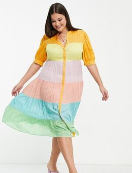 Never Fully Dressed Curve pastel rainbow panel midi dress-Multi